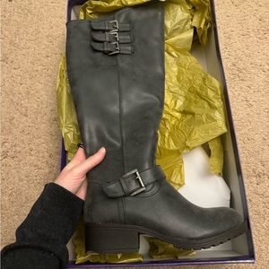 Madden Girl Tall Gray Zipper Boots with Buckle Design